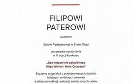 Udział ucznia Szkoły Podstawowej w Starej Słupi - Filipa Pater w uroczystej gali finałowej konkursu &bdquo;Bez korzeni nie zakwitniesz. Moja Wielka i Mała Ojczyzna.&quot;      15