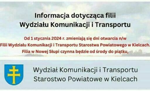 Zdjęcie do Zmieniają się dni otwarcia filii Wydziału Komunikacji i Transportu Starostwa Powiatowego w Kiecach w Nowej Słupi. 