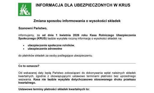 Zdjęcie do Oddział Regionalny KRUS w Kielcach informuje