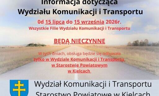 Zdjęcie do Od 15 lipca do 15 września wszystkie Filie Wydziału Komunikacji będą nieczynne.