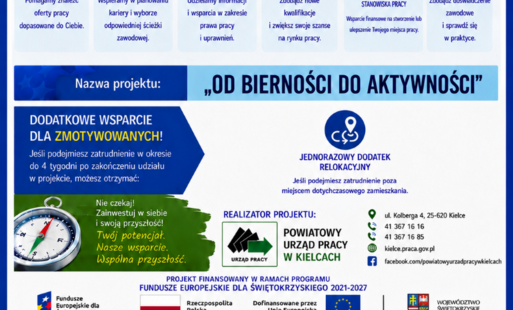 Zdjęcie do Powiatowy Urząd Pracy w Kielcach będzie prowadził projekt pn.: &bdquo;Od bierności do aktywności&rdquo;