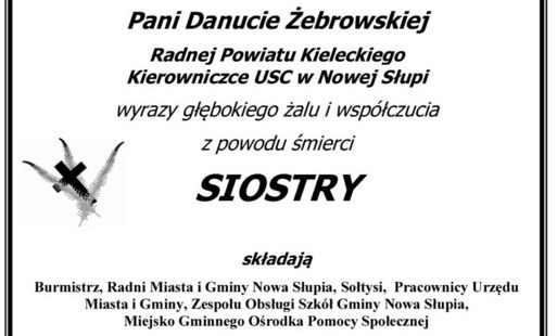 Zdjęcie do Kondolencje dla Pani Danuty Żebrowskiej - Radnej Powiatu Kieleckiego, Kierowniczki USC w Nowej Słupi