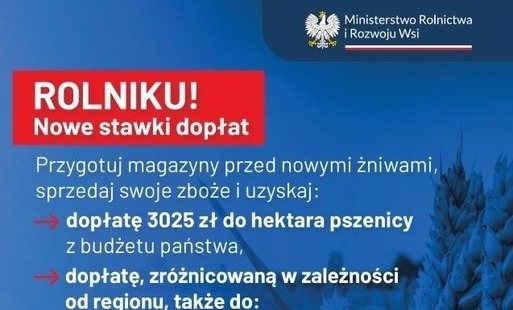 Zdjęcie do ROLNIKU! Nowe stawki dopłat.