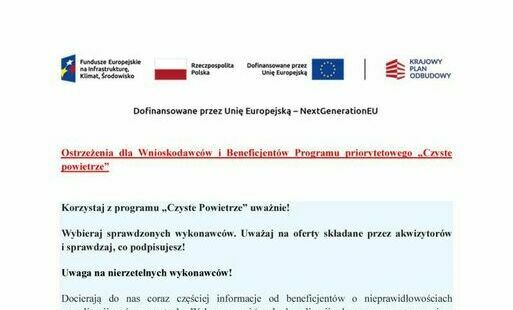 Zdjęcie do Ostrzeżenia dla Wnioskodawc&oacute;w i Beneficjent&oacute;w Programu &quot;Czyste Powietrze&quot;